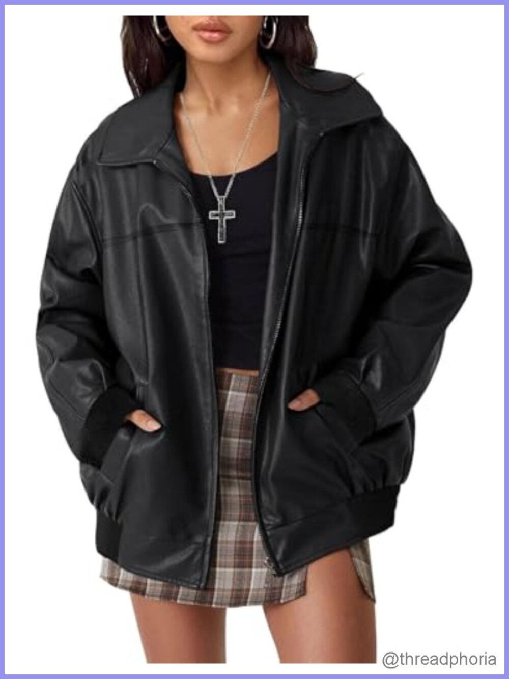 Faux Leather Jacket Oversized Fall Bomber Zip Up Coat